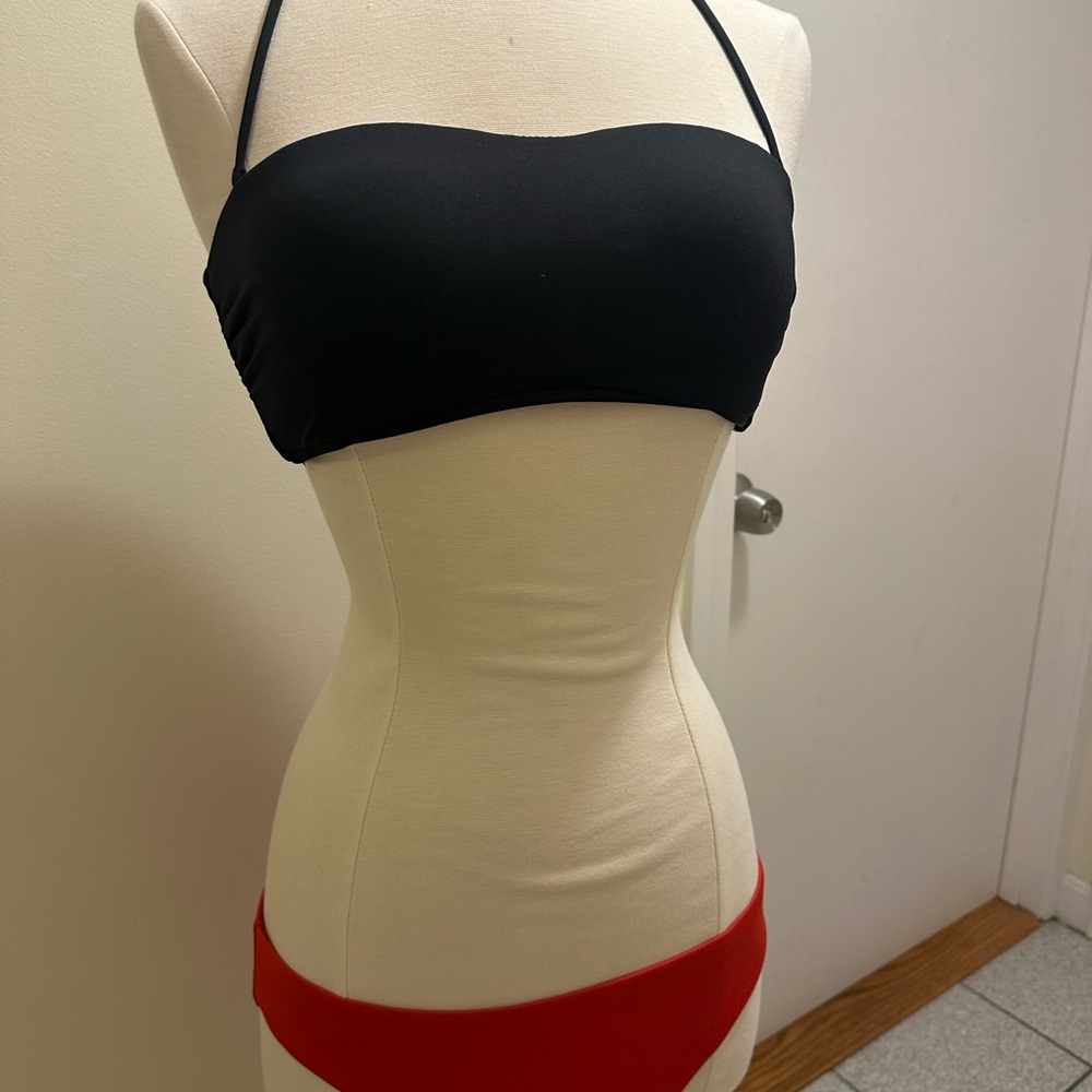 Victoria's Secret Black Bikini Top and red bottom